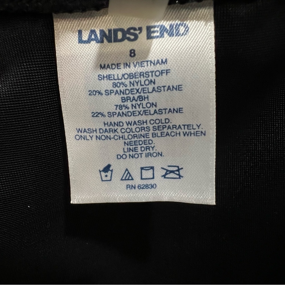 Lands End Tankini Top High Neck Built-in Soft Bra Black/ Pink Floral. 8 - Picture 5 of 6